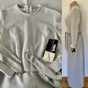 Vintage 70s LADY CAROL Maxi Dress *Size 12* Gray Long Sleeve Knit Belted Dress